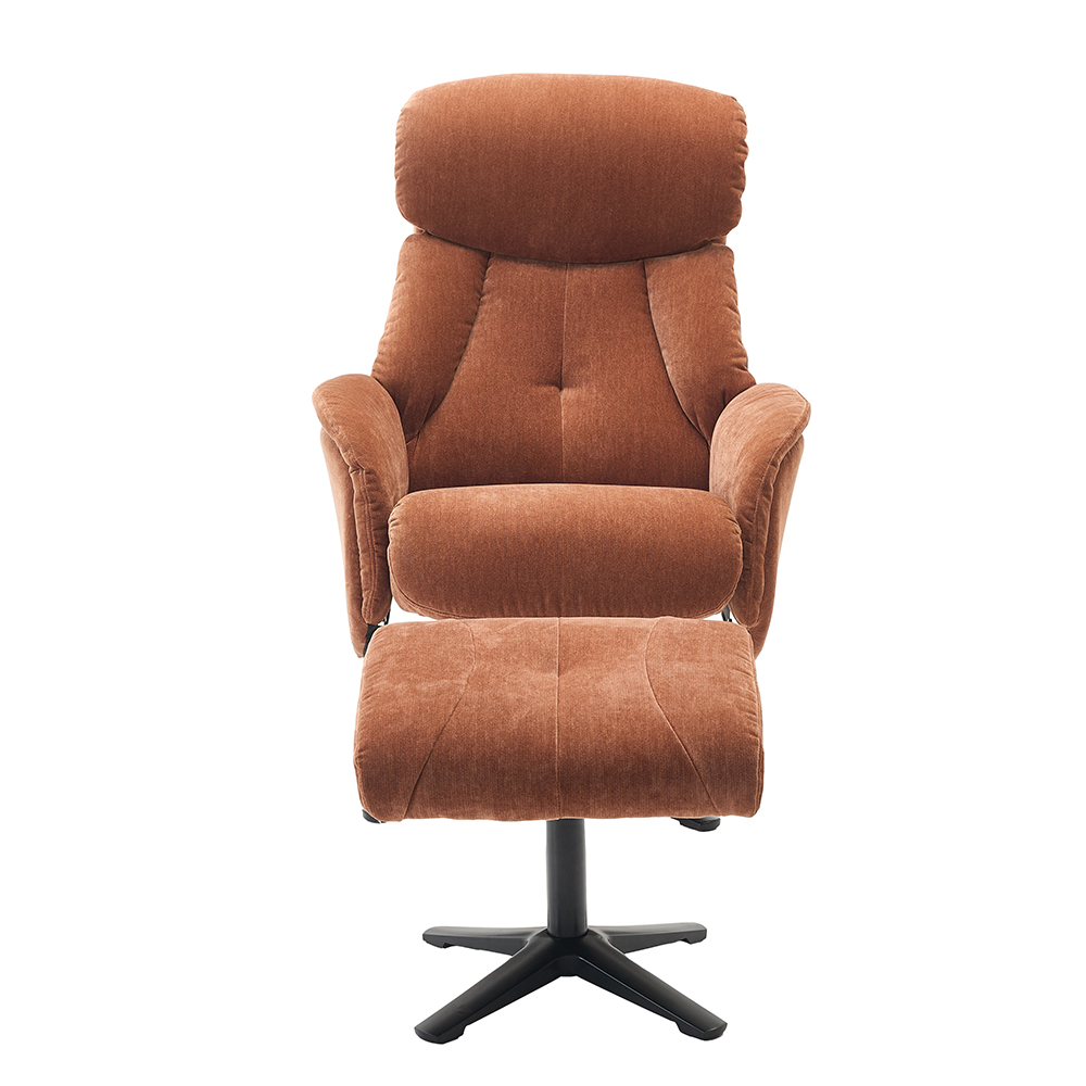 Aldrich Fabric Swivel Recliner Chair with Footstool in Caramel