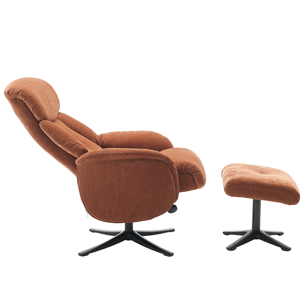 Aldrich Fabric Swivel Recliner Chair with Footstool in Caramel