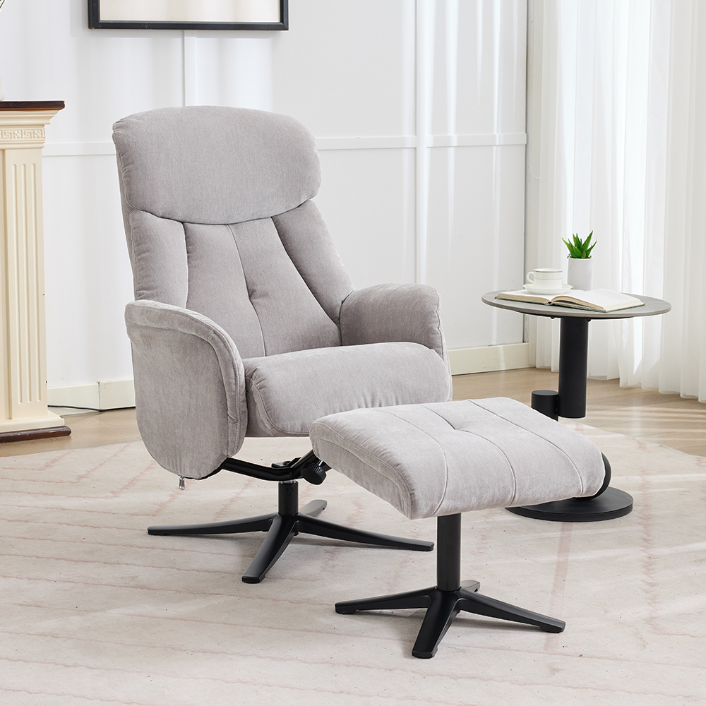 Aldrich Fabric Swivel Recliner Chair with Footstool in Grey Mist