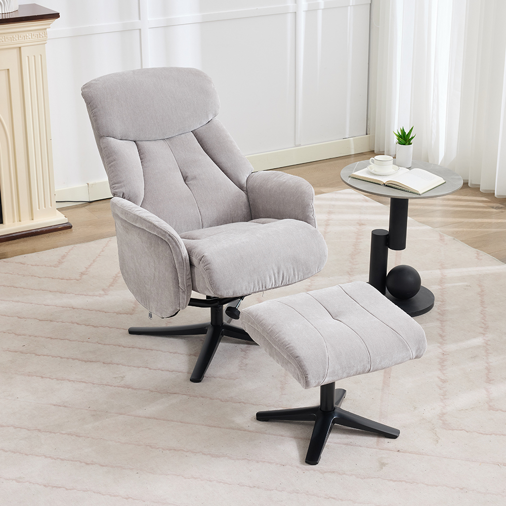 Aldrich Fabric Swivel Recliner Chair with Footstool in Grey Mist