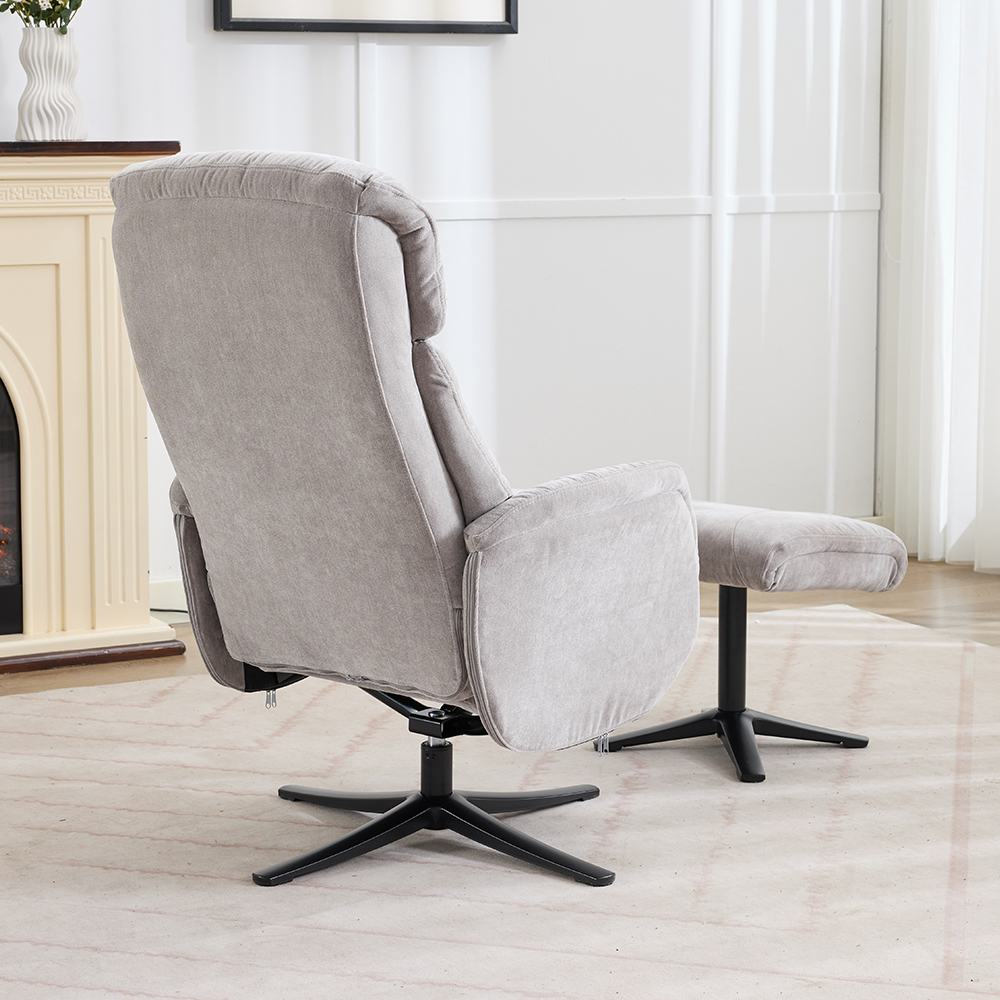 Aldrich Fabric Swivel Recliner Chair with Footstool in Grey Mist