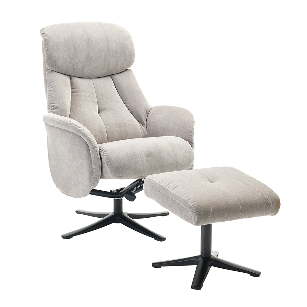 Aldrich Fabric Swivel Recliner Chair with Footstool in Grey Mist