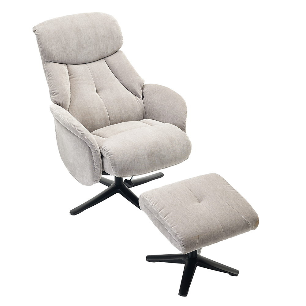 Aldrich Fabric Swivel Recliner Chair with Footstool in Grey Mist