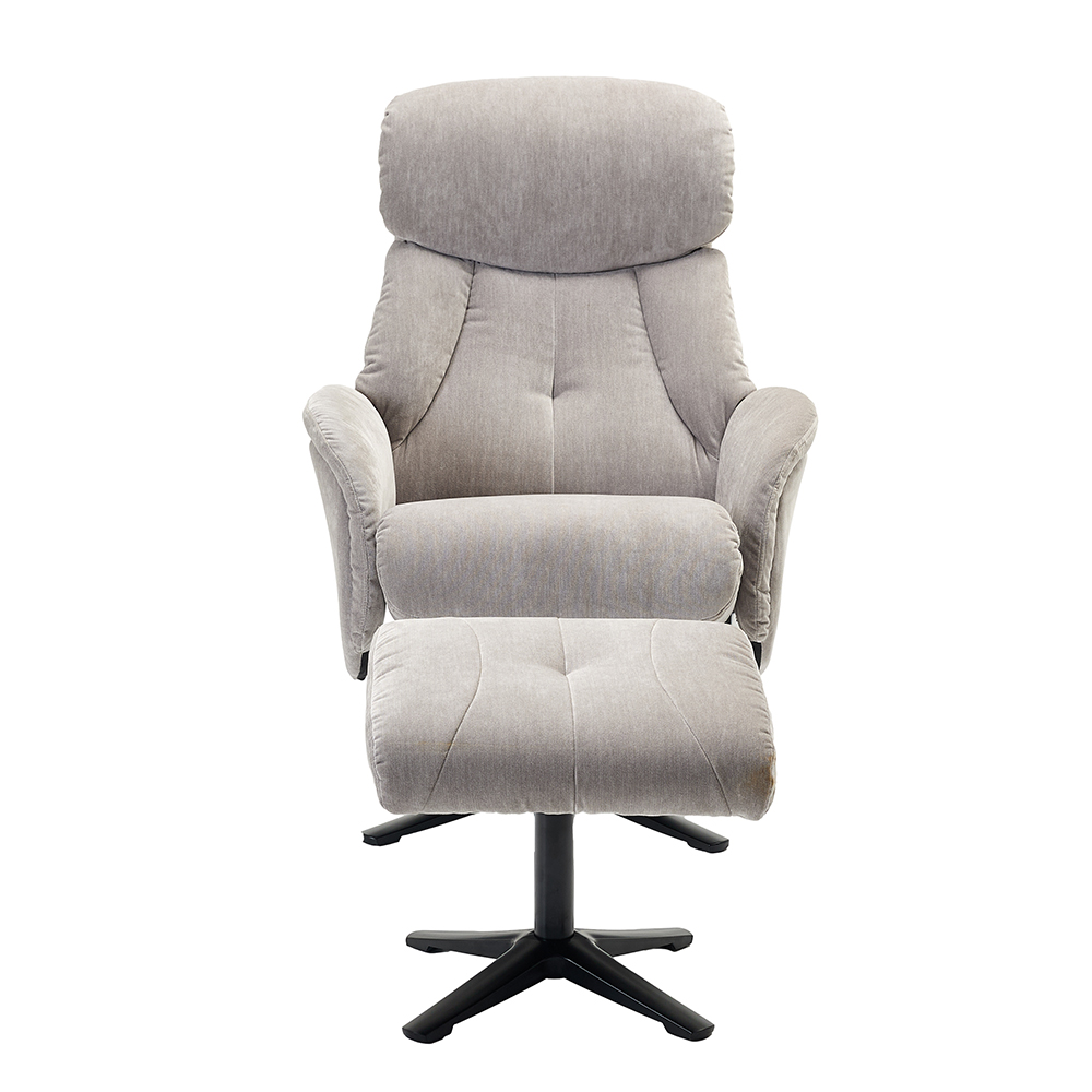 Aldrich Fabric Swivel Recliner Chair with Footstool in Grey Mist