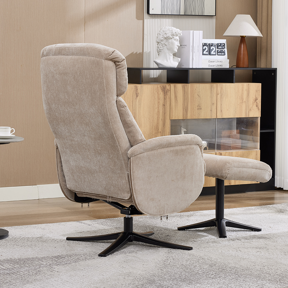 Aldrich Fabric Swivel Recliner Chair with Footstool in Mushroom