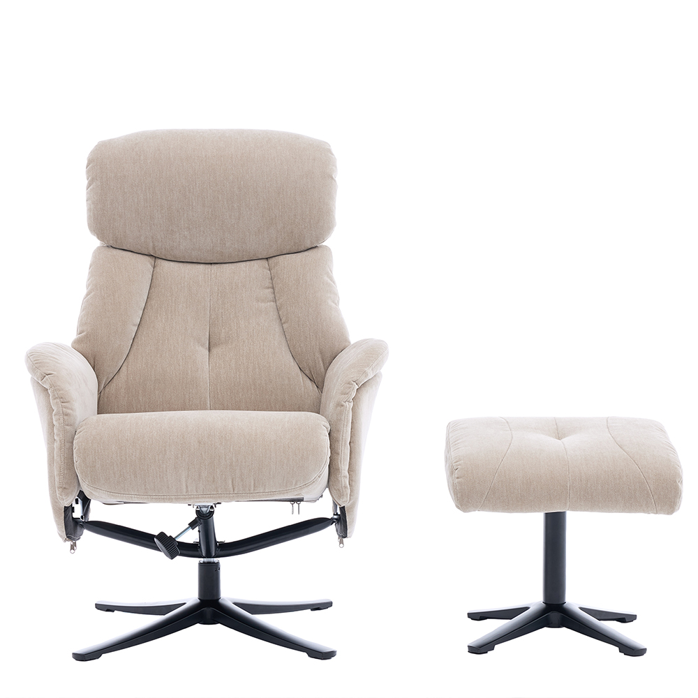 Aldrich Fabric Swivel Recliner Chair with Footstool in Mushroom