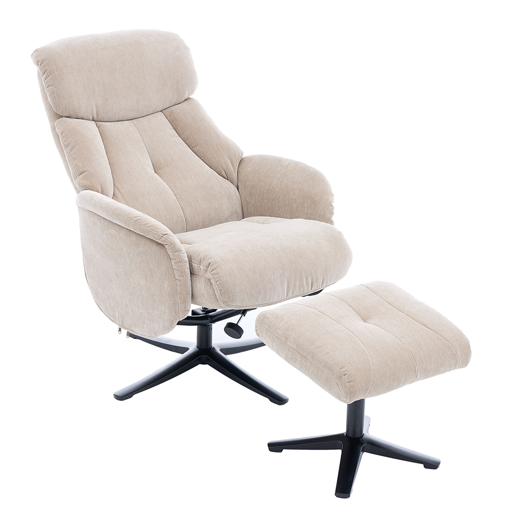 Aldrich Fabric Swivel Recliner Chair with Footstool in Mushroom