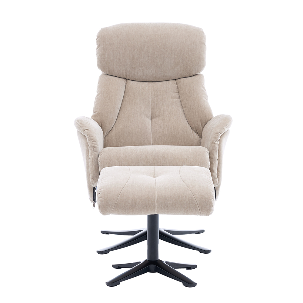 Aldrich Fabric Swivel Recliner Chair with Footstool in Mushroom
