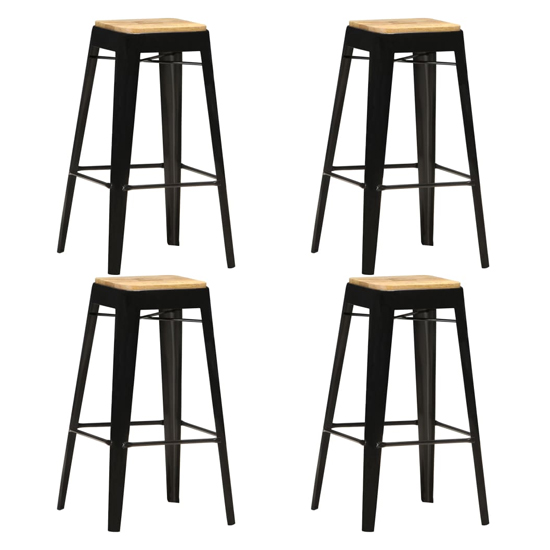 Aleen Set Of 4 Wooden Bar Stools With Black Frame In Brown
