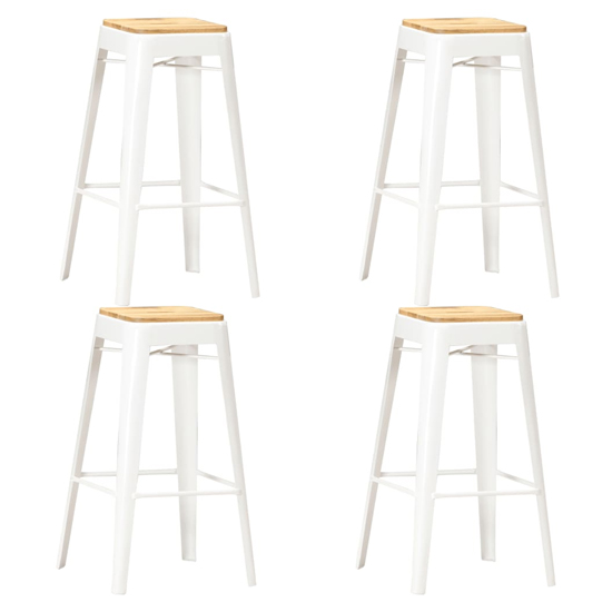 Aleen Set Of 4 Wooden Bar Stools With White Frame In Brown