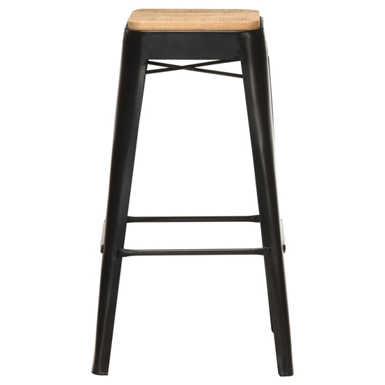 Aleen Brown Wooden Bar Stools With Black Steel Frame In A Pair_2