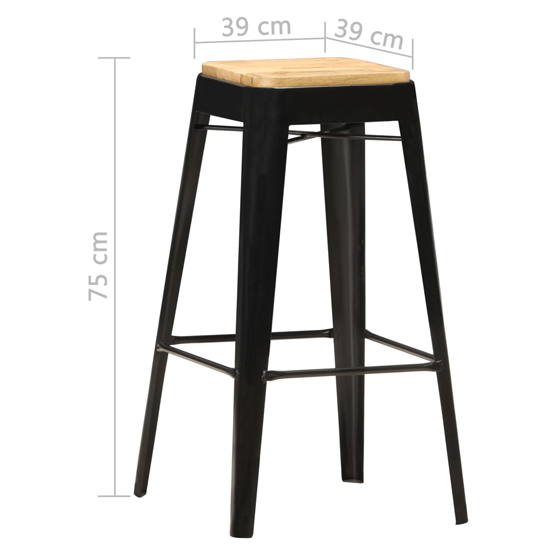 Aleen Brown Wooden Bar Stools With Black Steel Frame In A Pair_3