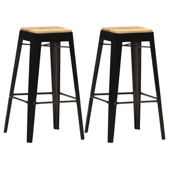 Aleen Brown Wooden Bar Stools With Black Steel Frame In A Pair_1