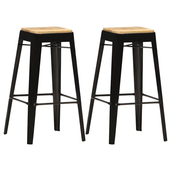 Read more about Aleen brown wooden bar stools with black steel frame in a pair