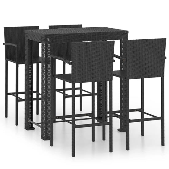 Aleka Outdoor Poly Rattan Bar Table With 4 Stools In Black_2