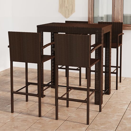 Read more about Aleka outdoor poly rattan bar table with 4 stools in brown
