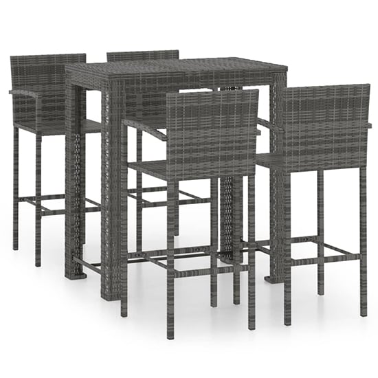 Aleka Outdoor Poly Rattan Bar Table With 4 Stools In Grey_2