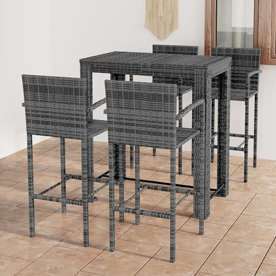 Product photograph of Aleka Outdoor Poly Rattan Bar Table With 4 Stools In Grey from Furniture in Fashion