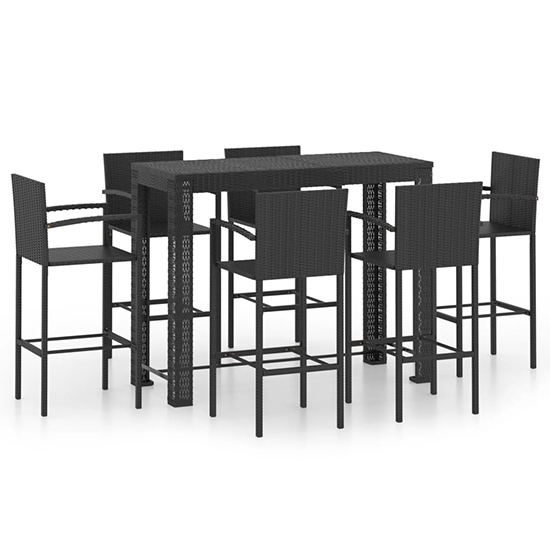 Aleka Outdoor Poly Rattan Bar Table With 6 Stools In Black_2