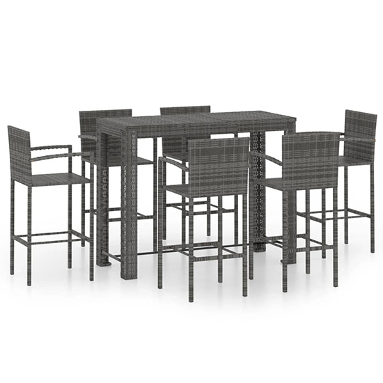 Aleka Outdoor Poly Rattan Bar Table With 6 Stools In Grey_2