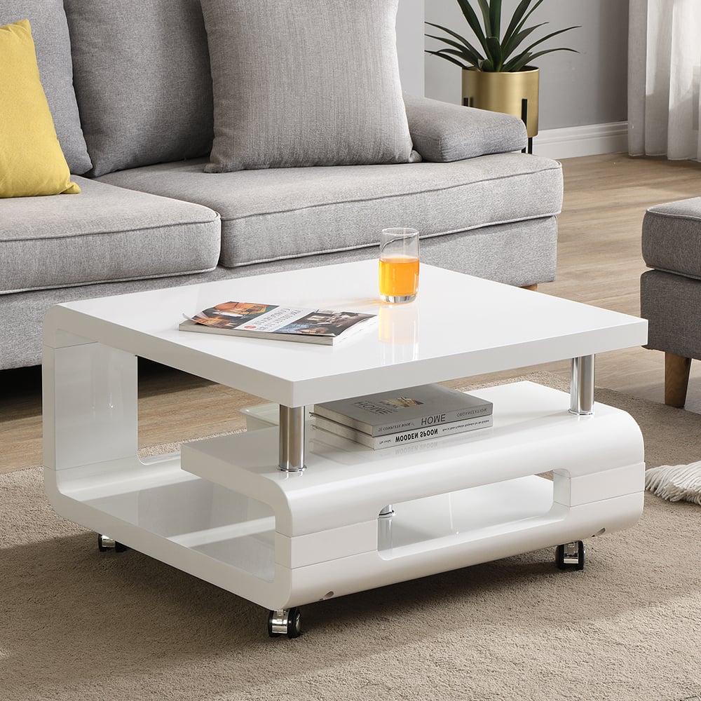 Read more about Alena square high gloss coffee table in white with wheels