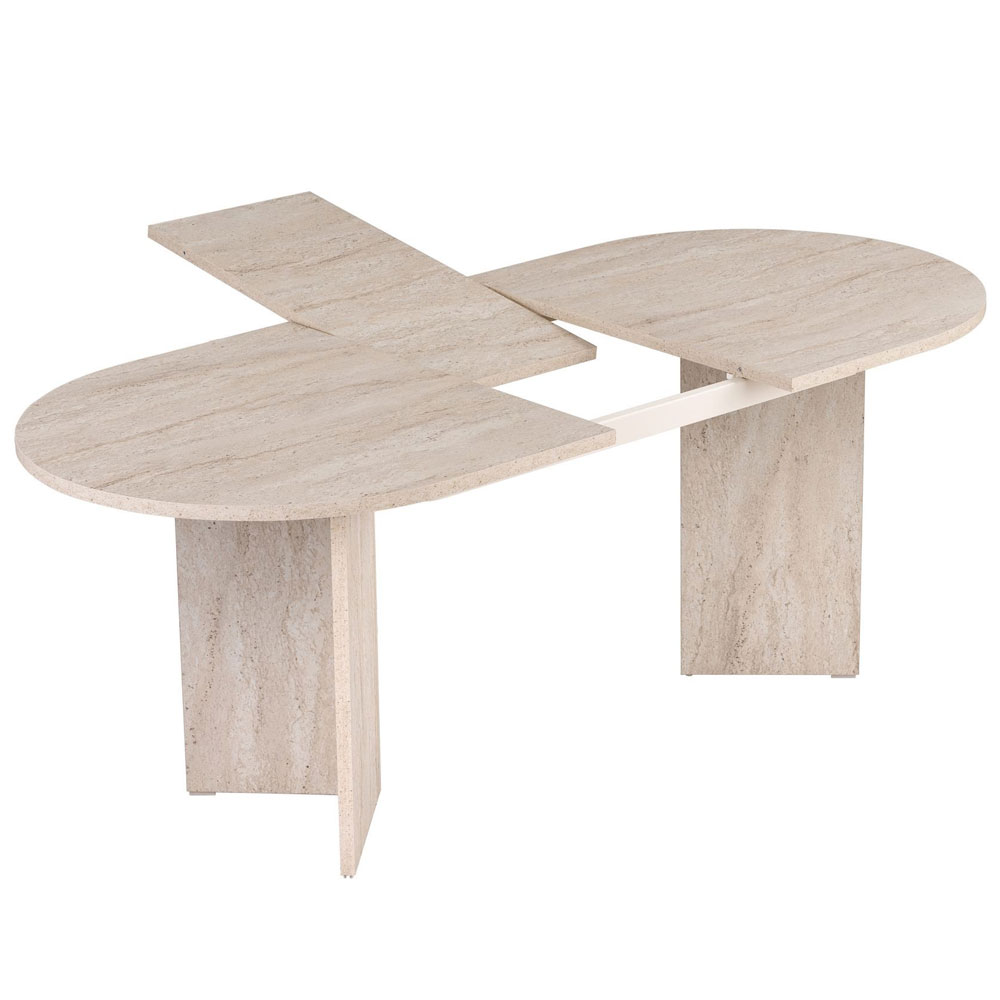 Aleria Travertine Marble Effect Wooden Extending Dining Table with 4 Chairs in Walnut and Brown