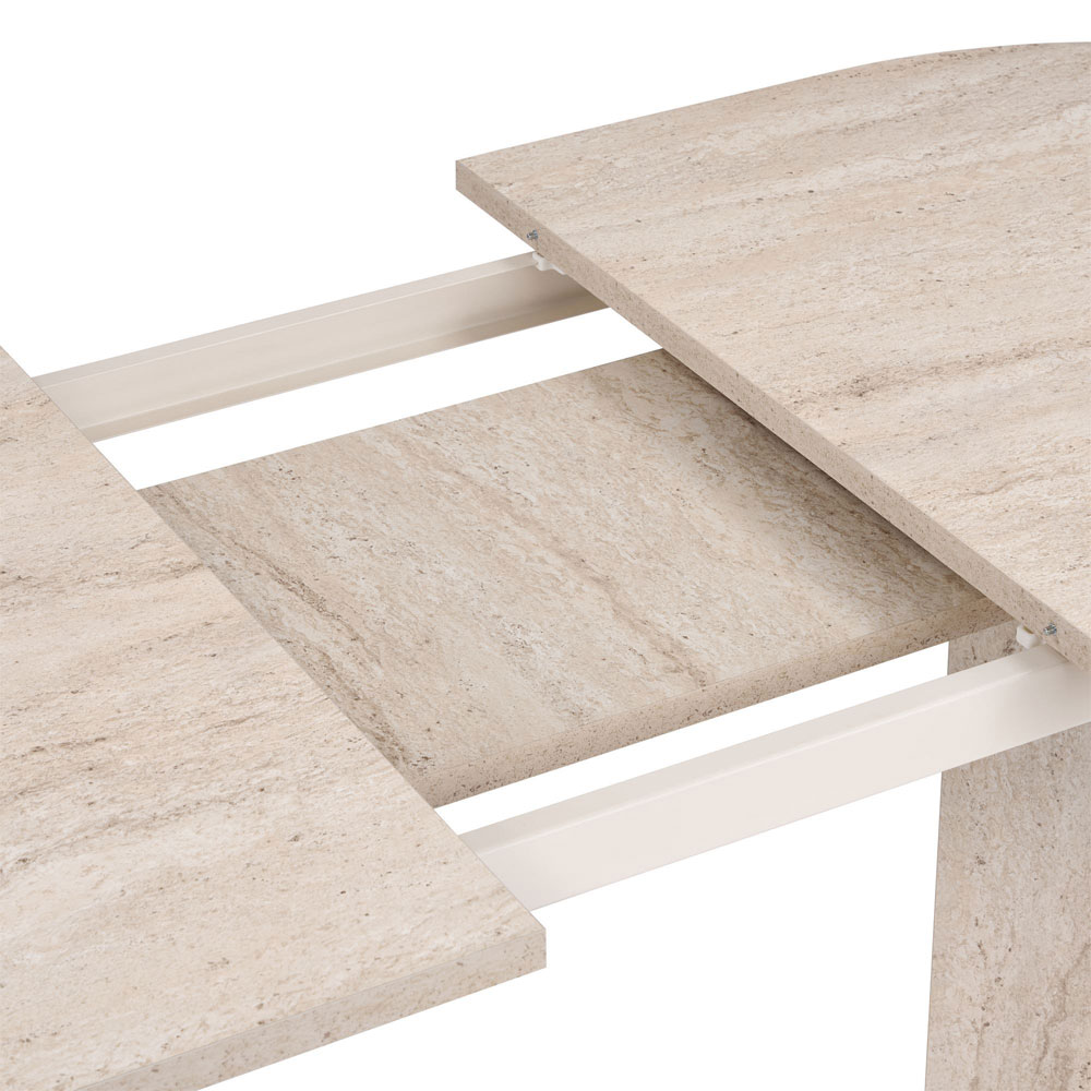 Aleria Travertine Marble Effect Wooden Extending Dining Table with 4 Chairs in Walnut and Green