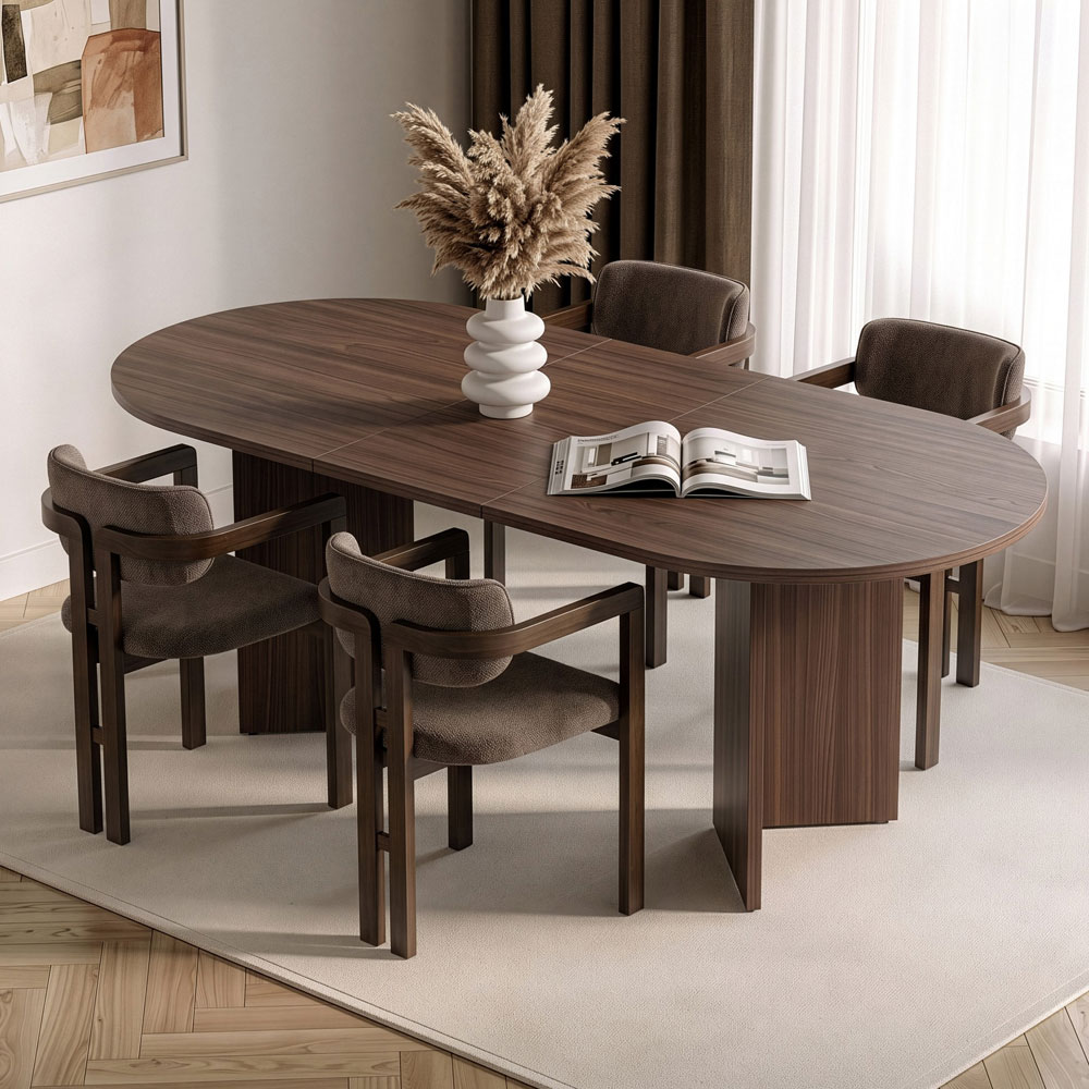 Aleria Wooden Extending Dining Table with 4 Chairs in Walnut and Brown