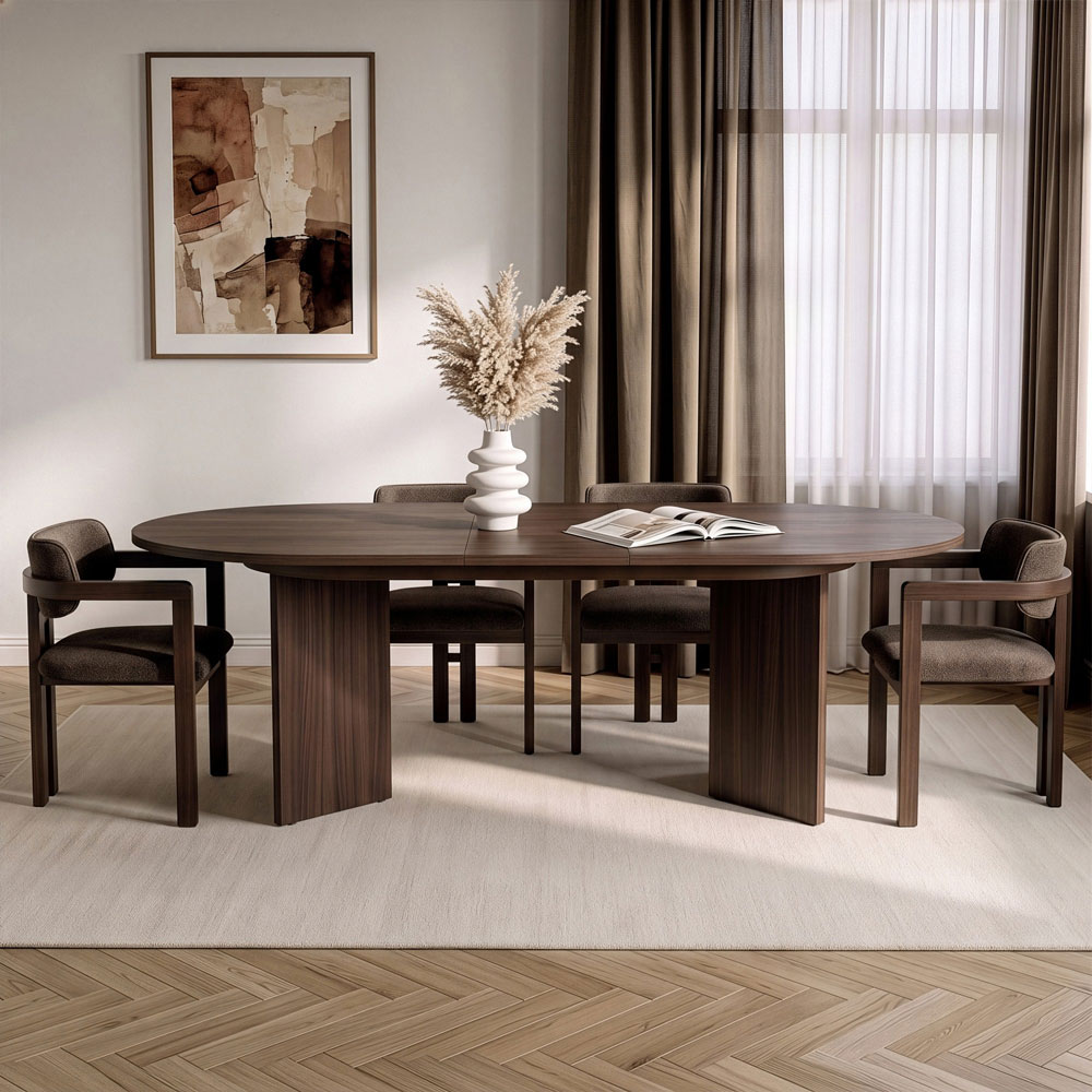 Aleria Wooden Extending Dining Table with 4 Chairs in Walnut and Brown