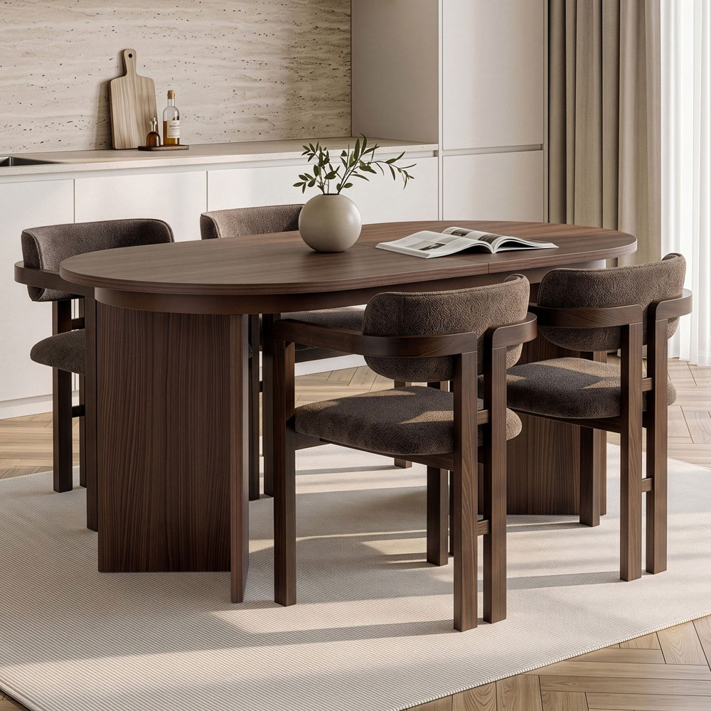 Aleria Wooden Extending Dining Table with 4 Chairs in Walnut and Brown