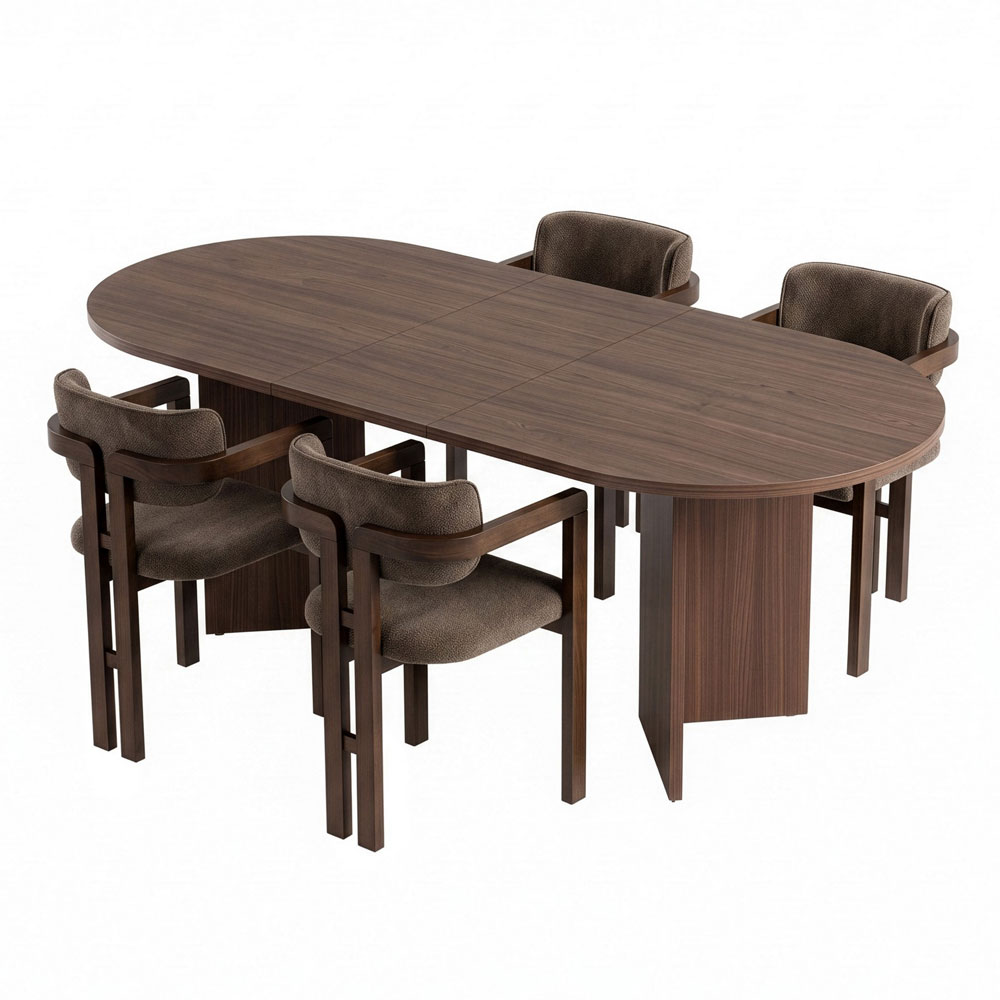 Aleria Wooden Extending Dining Table with 4 Chairs in Walnut and Brown