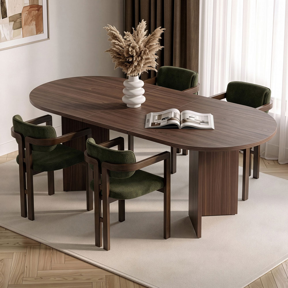 Aleria Wooden Extending Dining Table with 4 Chairs in Walnut and Green