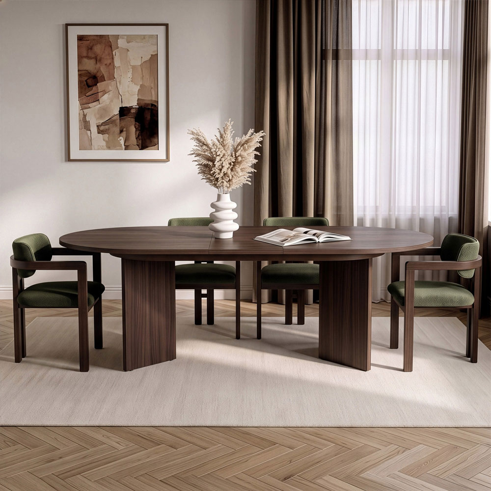 Aleria Wooden Extending Dining Table with 4 Chairs in Walnut and Green
