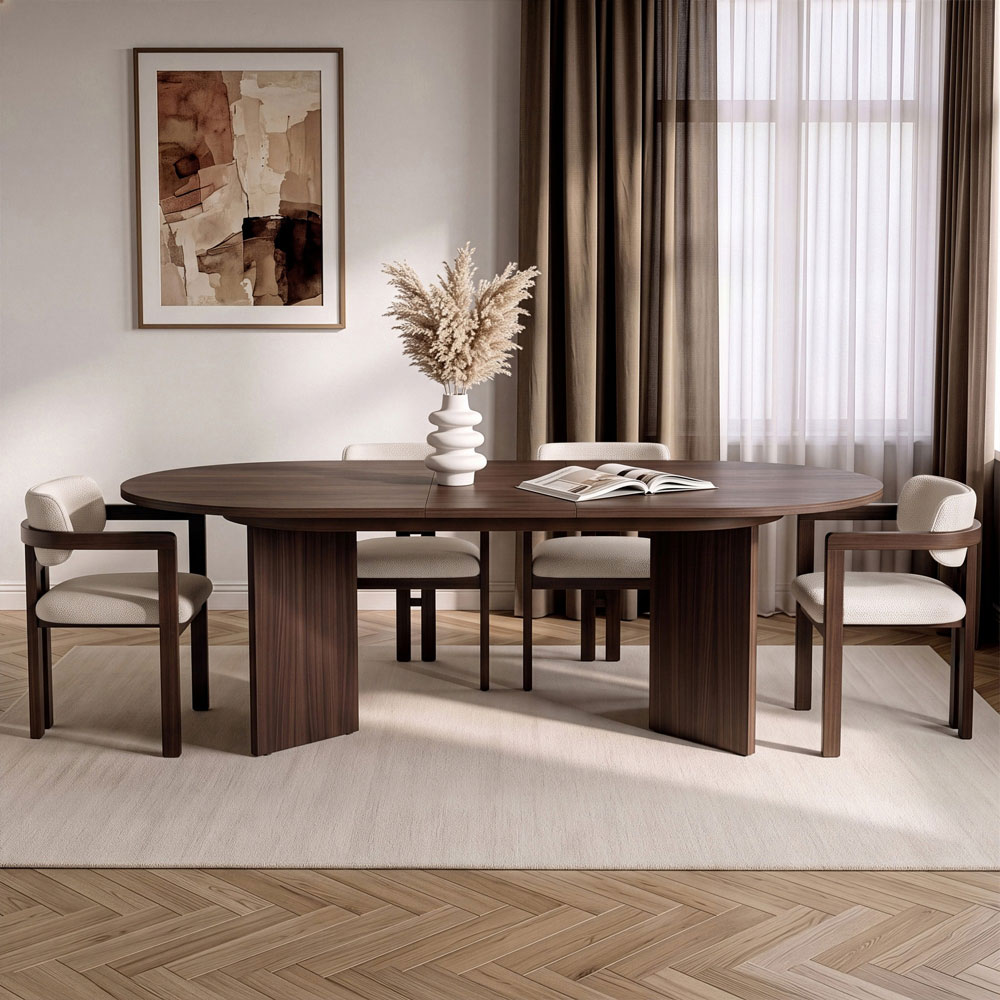 Aleria Wooden Extending Dining Table with 4 Chairs in Walnut and White