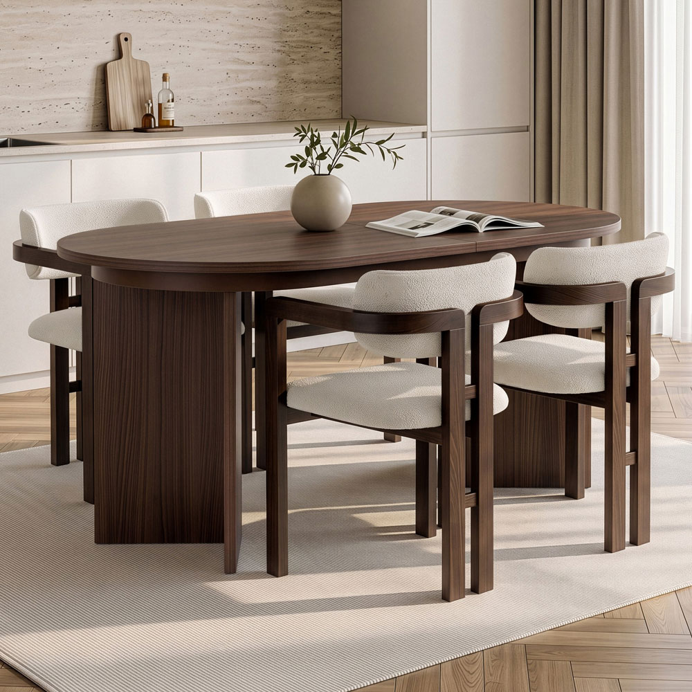 Aleria Wooden Extending Dining Table with 4 Chairs in Walnut and White