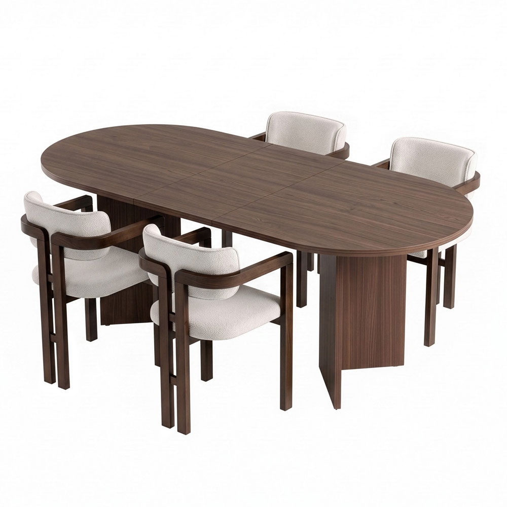 Aleria Wooden Extending Dining Table with 4 Chairs in Walnut and White