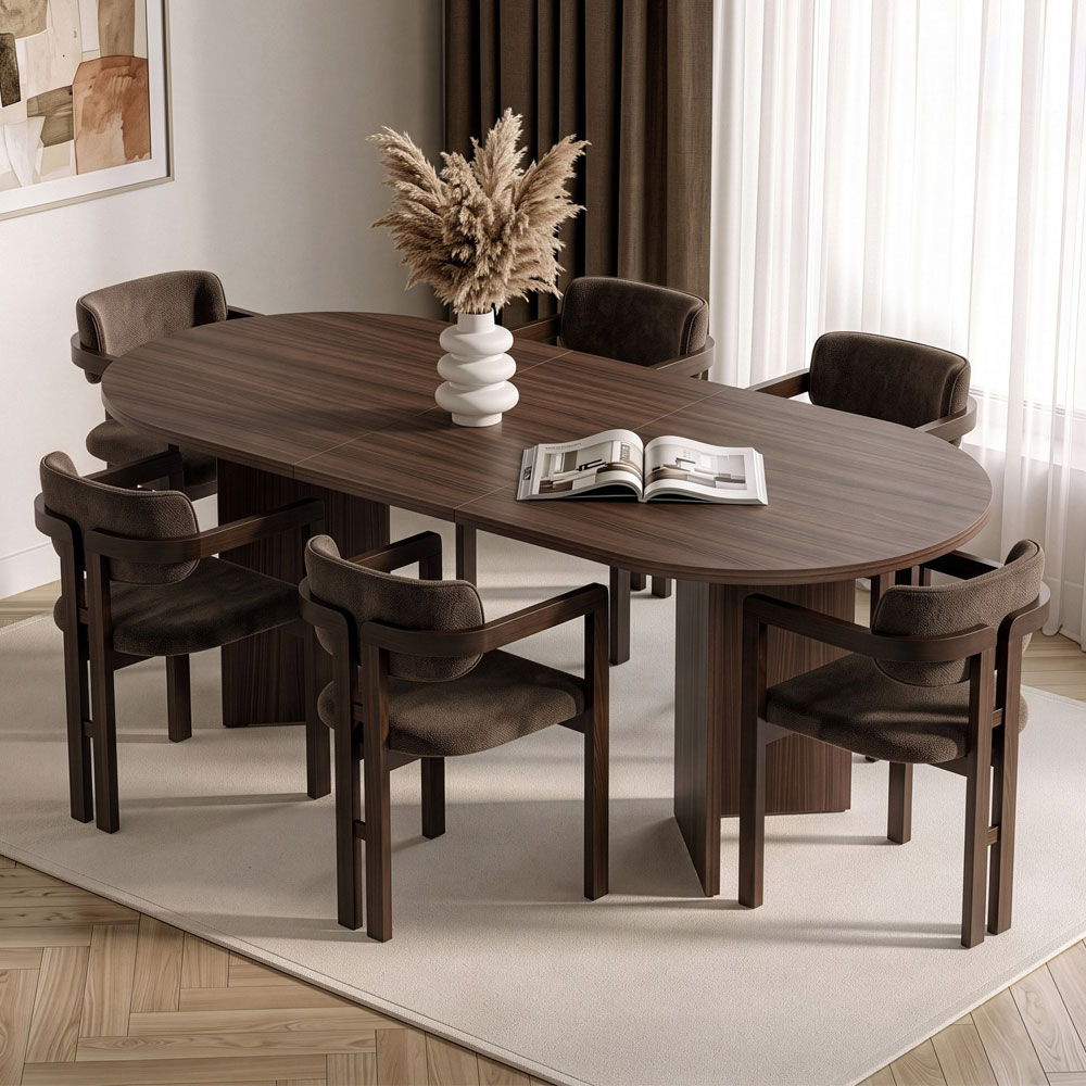 Aleria Wooden Extending Dining Table with 6 Chairs in Walnut and Brown