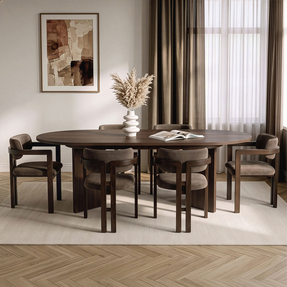 Aleria Wooden Extending Dining Table with 6 Chairs in Walnut and Brown