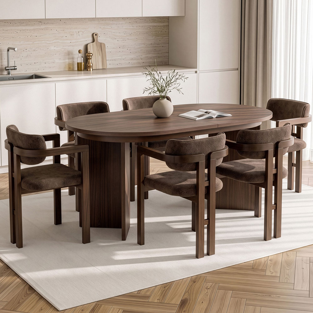 Aleria Wooden Extending Dining Table with 6 Chairs in Walnut and Brown