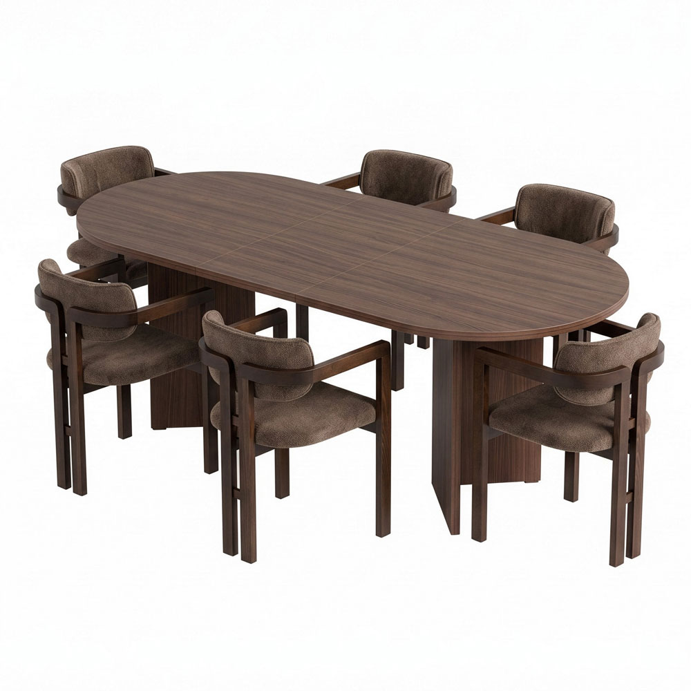 Aleria Wooden Extending Dining Table with 6 Chairs in Walnut and Brown