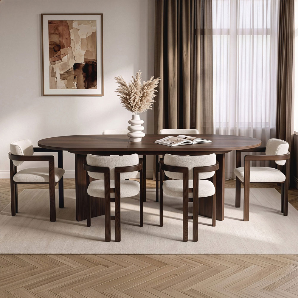 Aleria Wooden Extending Dining Table with 6 Chairs in Walnut and White