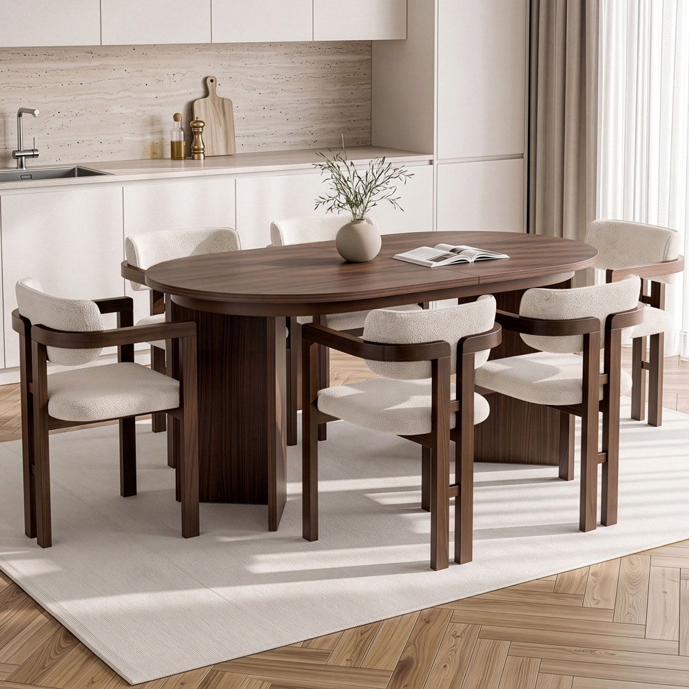 Aleria Wooden Extending Dining Table with 6 Chairs in Walnut and White