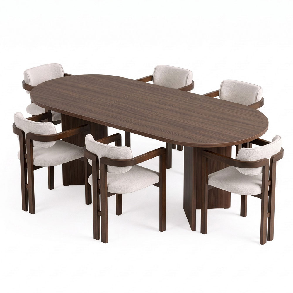 Aleria Wooden Extending Dining Table with 6 Chairs in Walnut and White