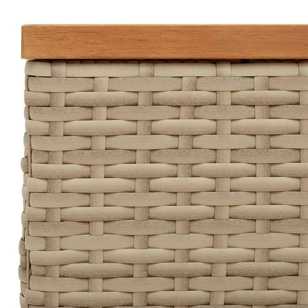 Aleris Garden Brown Acacia Wood Top Coffee Table with Beige Rattan Base