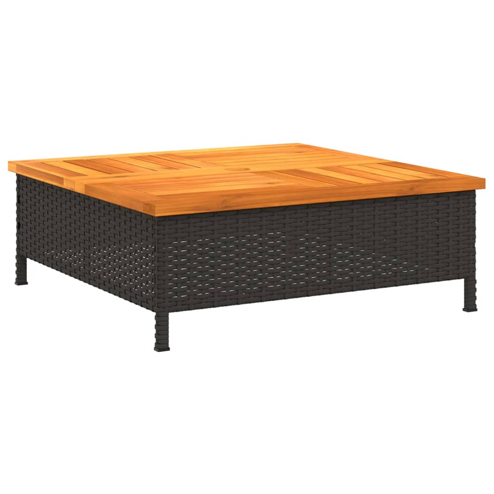 Aleris Garden Brown Acacia Wood Top Coffee Table with Black Rattan Base
