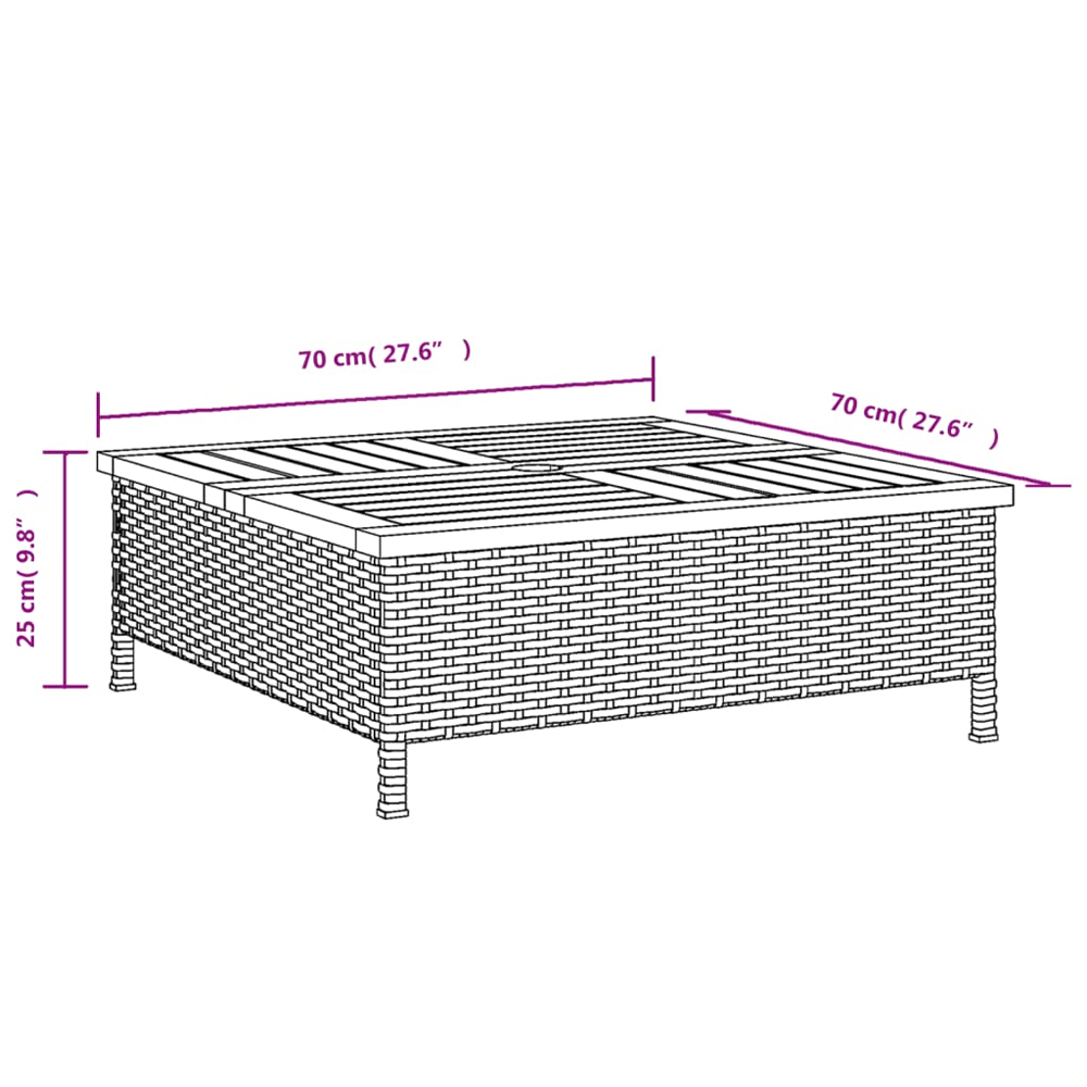 Aleris Garden Brown Acacia Wood Top Coffee Table with Grey Rattan Base
