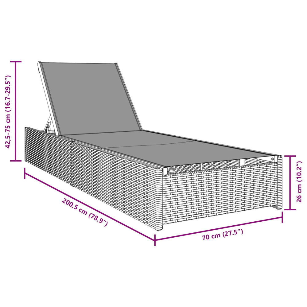 Aleris Garden Poly Rattan Reclining Sun Lounger in Grey