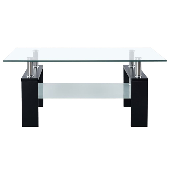 Aleron Clear Glass Coffee Table With Black Wooden Legs