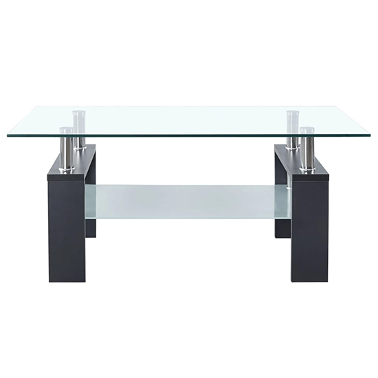 Aleron Clear Glass Coffee Table With Grey Wooden Legs