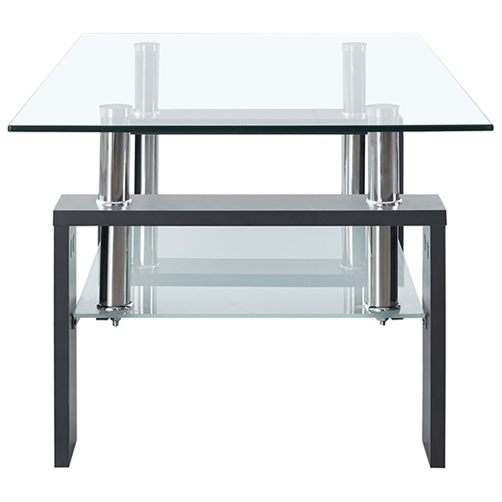 Aleron Clear Glass Coffee Table With Grey Wooden Legs